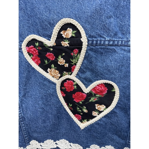 VTG Blue Jean Denim Vest Patchwork Denim Floral‎ Lace Handcrafted Boho Cottage - Picture 8 of 8
